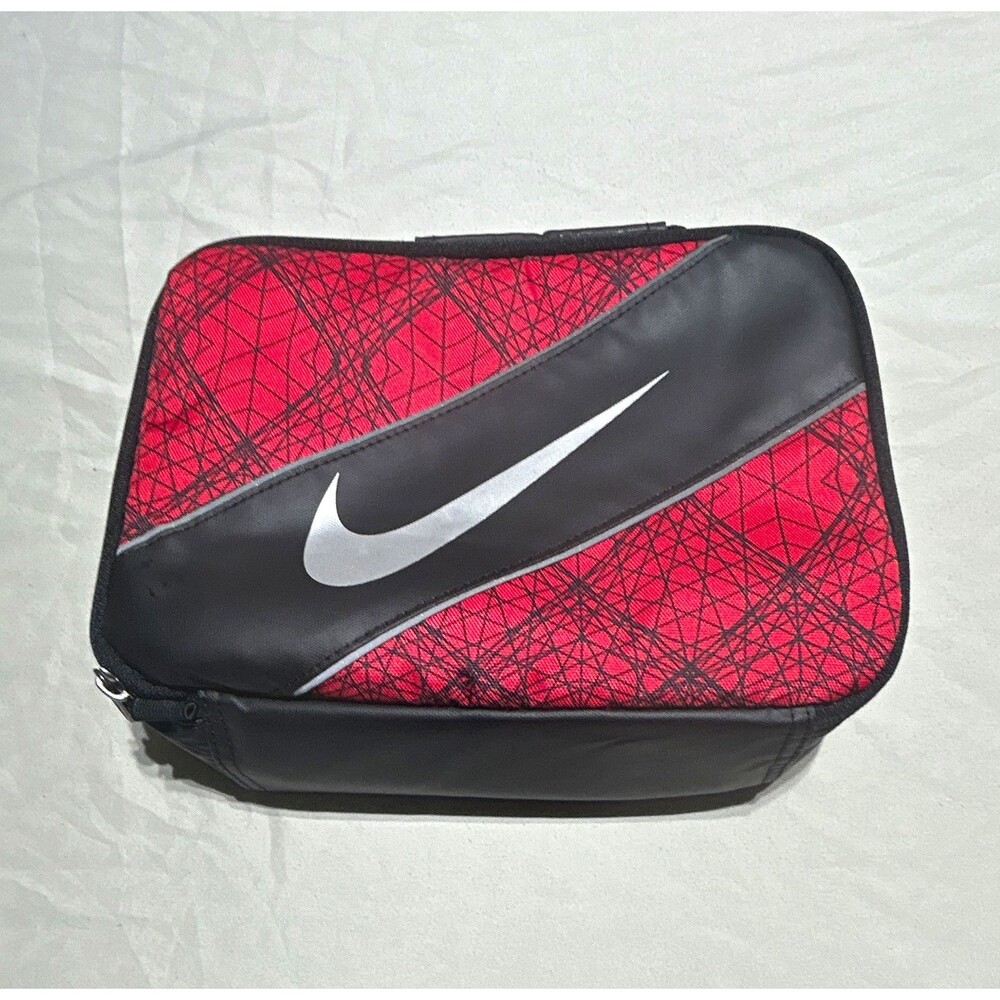 Nike Insulated Lunch Bag Box Red Black Swoosh Graphic Print Cooler Tote